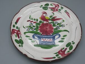 Assiette décorative pot de fleurs et oiseau - Aube France