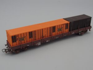 Wagon plat à ranchers 31 RIV 87 SNCF et 2 conteneurs CNC - Jouef