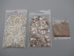 Sachets de flocage, graviers, coquillages concassés
