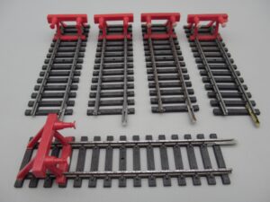 5 rails heurtoirs 10.1 cm à tampons ronds rouge - Jouef