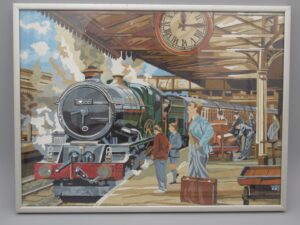 Peinture d'un train n° 6000 en gare